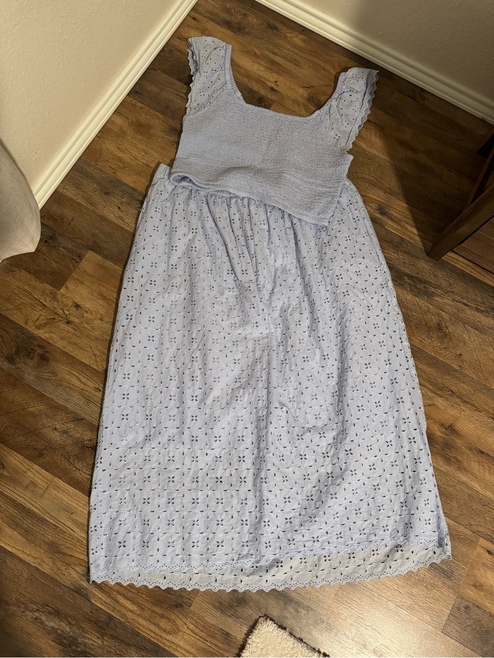Universal Thread Light Blue Eyelet Maxi Dress with Smocked Bodice